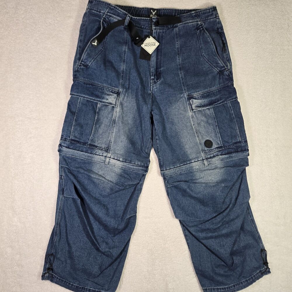 Cross Eyed Moose Cross Terrain Convertible Cargo Jeans Buckle Belt Mens 40
